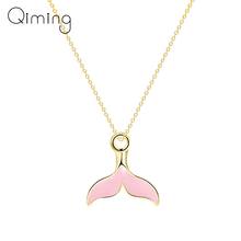 Pink Fish Tail Delicate Necklaces Pendants Women Wedding Jewelry Ocean Sea Animal Cute Gold Chain Boho Necklace Party  2024 - buy cheap