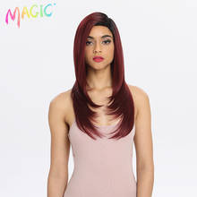 MAGIC Lace Synthetic Wigs For Black Women Middle Long 24 Soft Ombre Red Wig With Dark Roots Wavy Heat Resistant Fiber Cosplay 2024 - buy cheap
