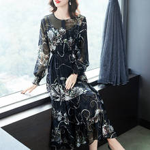 Vestido floral feminino de seda manga longa, duas peças, moda primavera/outono 2021 2024 - compre barato