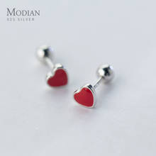 Modian Small Cute Enamel Romantic Hearts Stud Earrings for Women 925 Sterling Silver Fine Jewelry Gifts Anti-allergy Ear Pins 2024 - купить недорого