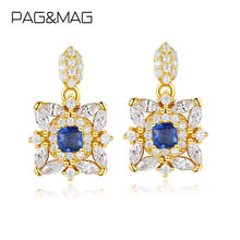 Pag&Mag Vinatge Flower Blue Gemstone Drop Earrings For Women Real 925 Sterling Silver Earrings Fine Jewelry  Dating Party Gift 2024 - buy cheap