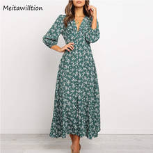 2020 Women Chiffon Boho Long Dress Sexy V Neck Long Sleeve High Waist Dress Vintage Floral Print Party Dresses 2024 - buy cheap