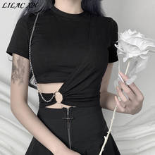 Salircon corrente de goth, espartilho punk estética do harajuku, camiseta feminina preta, tops y2k, roupas de verão sexy 2021 2024 - compre barato