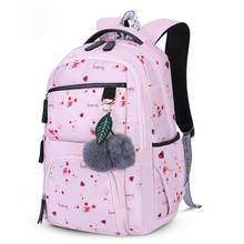 Mochila escolar infantil, fofa, preta, rosa, para meninas adolescentes, bola de pelúcia, presente estilo coreano 2024 - compre barato