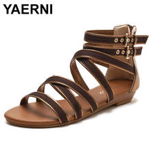 Yaerni sandálias femininas confortáveis, novas sapatos baixos, casuais, de tira cruzada, roma e praia, tamanhos 36 a 42, para verão 2024 - compre barato