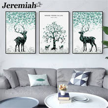 Modern Minimalist Green Leaf Animal Canvas Painting Deer Tree Landscape Poster Wall Art Nordic Living Room Home Decoration 2024 - buy cheap