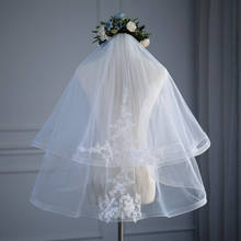 Véu de noiva com duas camadas na cor marfim, acessório feminino branco com apliques para casamento, eventos curtos 2024 - compre barato