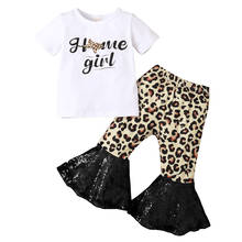 Ma & Baby-Conjunto de ropa de verano para niñas, camiseta de manga corta con letras, de leopardo pantalones acampanados, trajes, DD43, 18 meses a 6 años 2024 - compra barato
