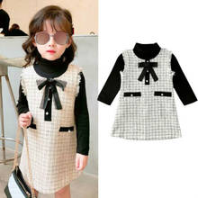 1-7 Y Spring Autumn Toddler Kids Baby Girl Clothes Set Cotton Turtleneck Jacket Top T-shirt+Plaid Dress Formal Outfits 2024 - buy cheap