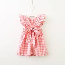 2020 novo verão vestido da menina roupas do bebê bordado arco cereja pequena lapela sem mangas listrado vestido de algodão crianças vestido de princesa 2024 - compre barato