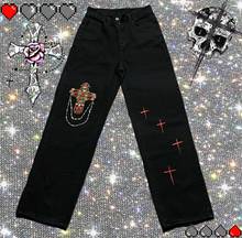 Ruibbit Spring Japanese Hot Girl Harajuku Vintage Black Gothic Rock Diamond Cross Pants High Waist Slim Punk Streetwear Y2K 2024 - buy cheap