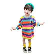 New Baby Girl Spring Autumn Long-sleeved Dress Girls Fashion Striped Hooded Dresses Kid Rainbow Pattern Princess Dress 1-5 Years 2024 - buy cheap