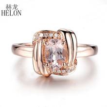 Helon anel de morganite natural cor sólida 14k, ouro rosado, impecável, diamante, noiva, aniversário de casamento, joia feminina da moda 2024 - compre barato