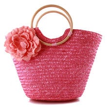 Women's Hand Made Straw Handbag Flower Woven Summer Beach Messenger Tote Bag Basket Shopper Purse 2024 - buy cheap