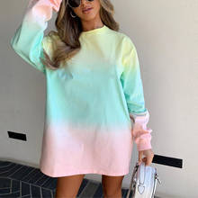 Casual Fashion Women Tie Dye Sweatshirt Tops Gradient Contrast Color Long Sleeve Round Collar Full Sleeve Loose Pullover T Shirt 2024 - buy cheap