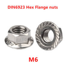 50pcs M6 304 Stainless steel Hex Head Serrated Spinlock Nut DIN6923 Hexagon Flange Nuts Pinking Slip Locking Lock Nut 2024 - buy cheap