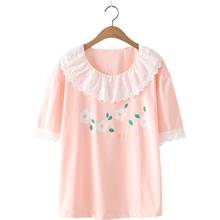 Women's Floral Print Lace Patchwork T Shirts 2020 New Short Sleeve O-Neck Cotton T Shirt Sweet Style Tops Tees Merry Pretty 2024 - buy cheap
