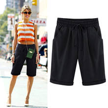 Large Size Summer Shorts Women Solid Pocket Elastic High Waist Cotton Casual Female Short 6xl 2024 - buy cheap
