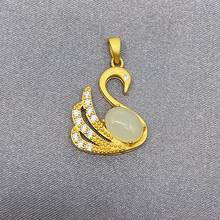 Real Sterling Silver 925 S925 Necklace No Chain Gold Swan White Jade Pendant for Women Wedding Anniversary Fine Jewelry Female 2024 - buy cheap