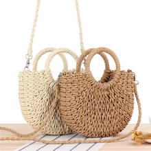 Bolsa de praia feminina de verão, artesanal, meia-redonda, de rattan, bolsa de palha, transversal para meninas, 20 #6 2024 - compre barato
