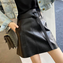 Leather Skirt 2020 New Women Winter Autumn Fashion Sashes Pocket Skirt Slim Casual Black High Waist A-line Mini Skirts Ladies 2024 - buy cheap