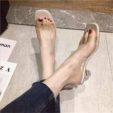 2020 sandálias de geléia de pvc dedo do pé aberto salto alto mulher chinelos transparentes sapatos de salto quadrado sandálias claras tamanho 35-40 preto 2024 - compre barato