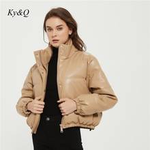 Pu Leather Short Parka Women Thick Warm Solid Faux Puffer Coat Oversize Elegant Winter Zipper Cotton Jacket Loose Outer Wear 2024 - buy cheap
