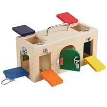 Caixa de bloqueio de brinquedos infantil montessori, educativos, prática, brinquedos de madeira, caixa de trava, pré-escolar 2024 - compre barato