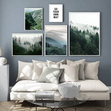 Montanha nebulosa floresta imagem natureza cenário escandinavo cartaz nórdico decoração paisagem impressão da parede arte da lona 2024 - compre barato