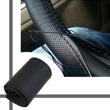 DIY Car-Styling Auto PU Leather Car Steering Wheel Covers With Needles and Thread Interior accessories Black 37-38cm 2024 - compre barato