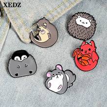 Cute animal metal enamel pin penguin fire dragon hedgehog cat squirrel custom badge punk bag lapel brooch jewelry gift for kids 2024 - buy cheap