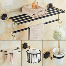 Conjunto de acessórios para banheiro, preto, dourado, toalheiro, suporte de papel, escova de banheiro, prateleira de canto, conjunto de ferragens de banho de cobre 2024 - compre barato