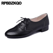 Genuine Leather Brogue British Style Round Toe Flats Designer Shoes Women Luxury 2021 Custom White Lace Up Black Ladies Chinese 2024 - buy cheap