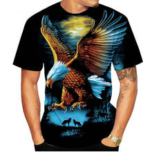 Camiseta con estampado de águila en 3D para hombre, ropa de calle de manga corta con cuello redondo, divertida, informal, holgada, de verano, 2021 2024 - compra barato