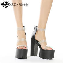 Sandália feminina salto alto 15 cm pvc, sapatos transparentes dedo aberto plataforma 2024 - compre barato