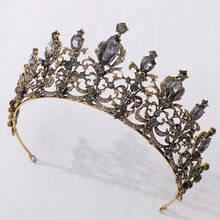 Tiara de noiva retrô de cristal preto barroca, coroa de casamento para noiva, tiara para cabelo, acessórios de cabelo, ouro, coroa de strass grande 2024 - compre barato