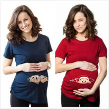 Летняя футболка с коротким рукавом для беременных женщин Одежда для беременных на молнии с принтом близнецов 2024 - купить недорого