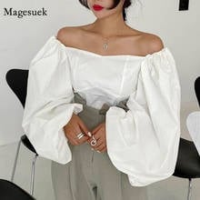 New Sexy Strapless Slim Tube Top Spring Chic Loose Big Puff Sleeve Solid Shirt Slash Neck Temperament Blouse Women Blusas 12867 2024 - buy cheap