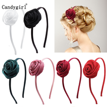 Solid Color Rose Flower Headband for Women Luxury Floral Hairband Girls Wedding Party Hair Bands  Accessories 2024 - buy cheap