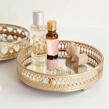 Golden Delicate Luxury Jewelry Storage Tray Glass Mirror Base Bedroom Desktop Cosmetic Decorative Plate Box Organizer Container 2024 - buy cheap