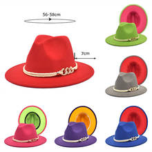 Шляпа джазовая, шляпа Федора, шапка смешанных цветов с цепочкой-пончиком, ковбойская Зимняя шляпа Федора с большими полями для мужчин, джазовая шляпа, леопардовая шляпа с Круглым Верхом 2024 - купить недорого