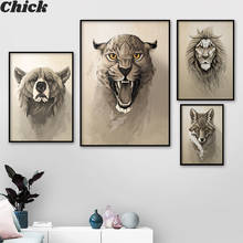 Pintura en lienzo de animales, arte de pared, León, Tigre, oso, Woof, carteles e impresiones, imágenes de pared para decoración de sala de estar, decoración del hogar 2024 - compra barato