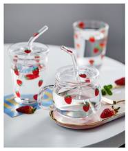 Creative Strawberry Pattern Little Diasy Water Cup with Matched Straws 300ml 350ml for Cold Drinks Ins Hot 2021 2024 - buy cheap