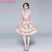 LUKAXSIKAX 2020 New Spring Autumn Women Long Sleeve Dress High Quality Sweet Flowers Print Lace Patchwork Pink Dress 2024 - buy cheap