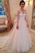 Lace Long Sleeve Wedding Dress for Bride 2021 V Neck Vestido De Novia Buttons A Line Wedding Bridal Gowns 2024 - buy cheap