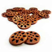 30PCS25mm Hollow Out Flower Wood Buttons For Clothing Sewing Accessories Wooden Crafts DIY Scrapbooking Home Decoration Supplies 2024 - buy cheap