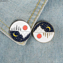 Day and Night Action Figure Metal Round Enamel Pin Sun Moon Stars Sky Mountain Brooches Bag Clothes Lapel pin Badge Jewelry Gift 2024 - buy cheap