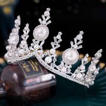 Bridal Wedding Hair Accessories Big Pearls Tiaras and Crowns Rhinestone Headbands for Women Bride Noiva Hair Jewelry FORSEVEN 2024 - buy cheap