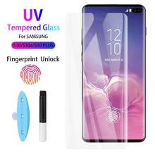 Закаленное стекло 10D с УФ-клеем для Samsung Galaxy S10 PLUS S10 +, разблокировка по отпечатку пальца, УФ-стекло, полное покрытие для S10 S10e, защита экрана 2024 - купить недорого
