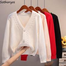 Women Knitted Cardigan Elegant Long Sleeve Leisure Solid V-neck Single Breasted Sweaters Students Simple All-match Soft Outwear 2024 - buy cheap